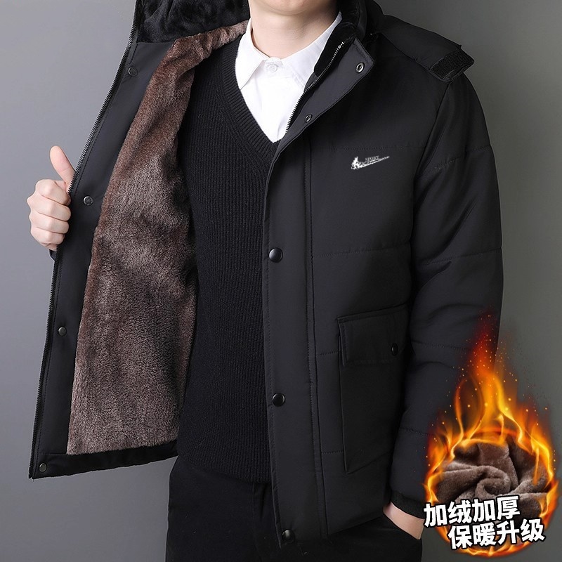 耐克顿2025新款冬季加绒加厚中长款棉服男宽松大码中老年棉衣外套