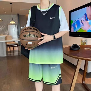 耐克顿篮球服套装男夏季冰丝短袖短裤青少年休闲速干球衣两件套