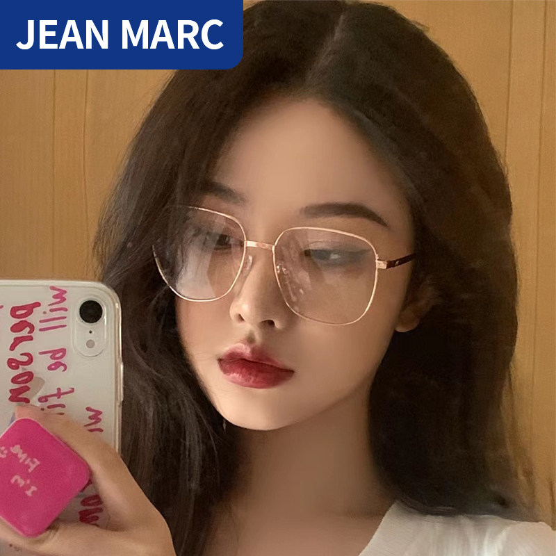 超大框金边眼镜女大脸纯钛超轻高级感大框方圆脸眼镜框近视有度数_虎窝淘