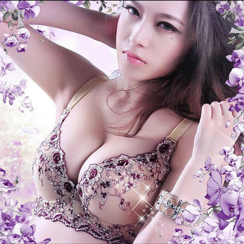 大码薄款女士性感刺绣文胸罩小胸加厚聚拢调整型收副乳无钢圈内衣