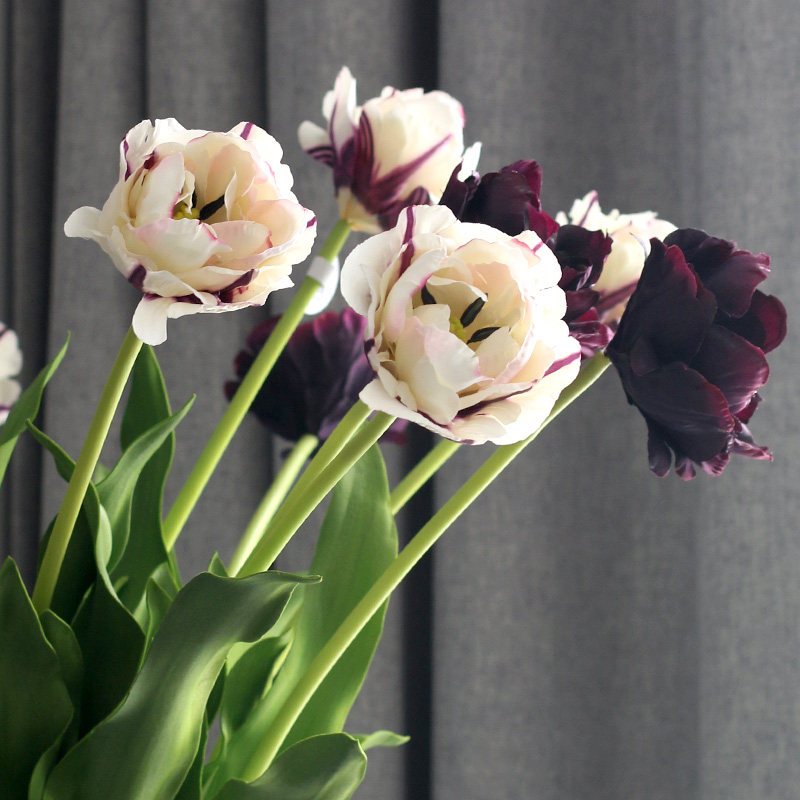 清汤卧果 高贵神秘长枝复瓣郁金香仿真花 客厅别墅轻奢装饰假花