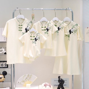 夏季新中式国风亲子装一家三口母子婴儿爬服2025新款母女装旗袍裙