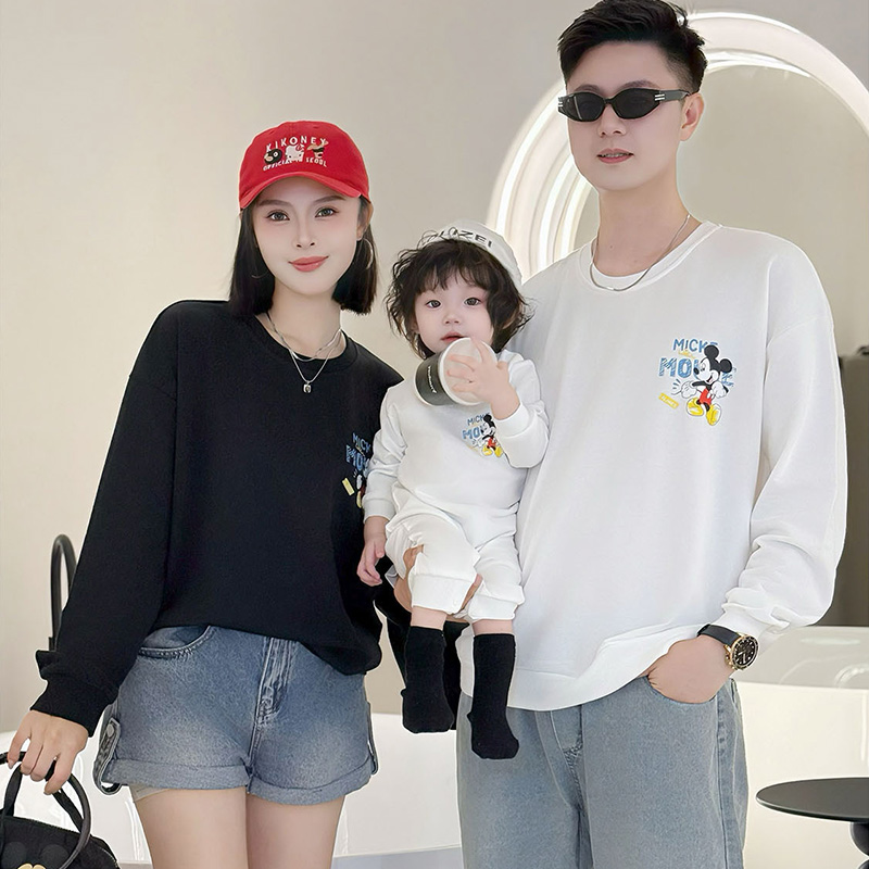 小月龄婴儿卡通亲子装卫衣一家三四口2025新款洋气长袖母女秋冬装