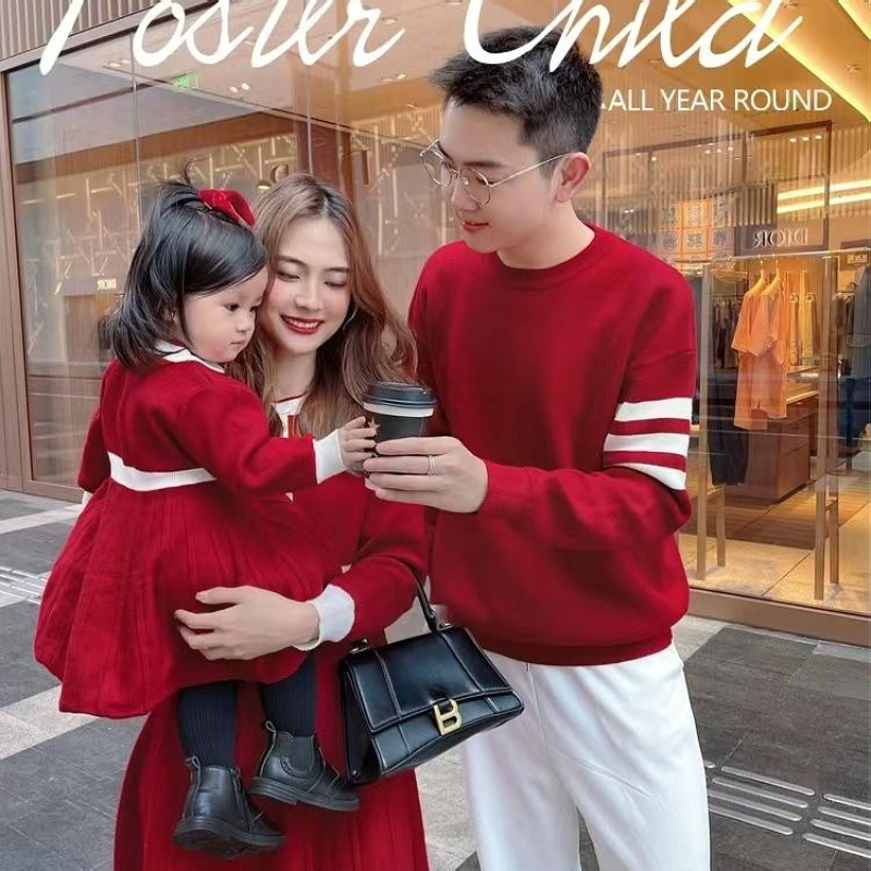 高端亲子装秋冬毛衣一家三口外套