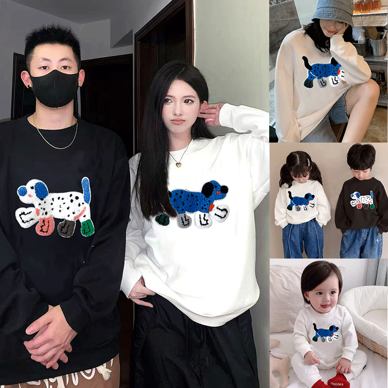 刺绣小狗亲子装炸街母女款秋装一家三口小月龄婴儿高级感母子卫衣