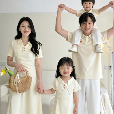 高端亲子装夏装polo衫一家三口小月龄婴儿短袖洋气显瘦母女连衣裙