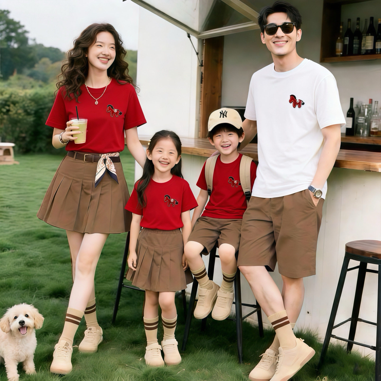 刺绣小马亲子装夏季t恤一家三口小月龄婴儿洋气母子母女纯棉短袖