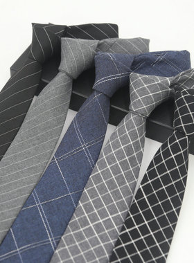 男士领带 格子英伦欧美风复古西装礼服棉黑色灰色6cm韩版手打领带
