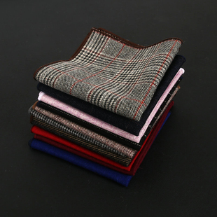 英伦复古花纹格子口袋巾方巾结婚男士 口袋巾胸巾手帕羊毛 商务西装