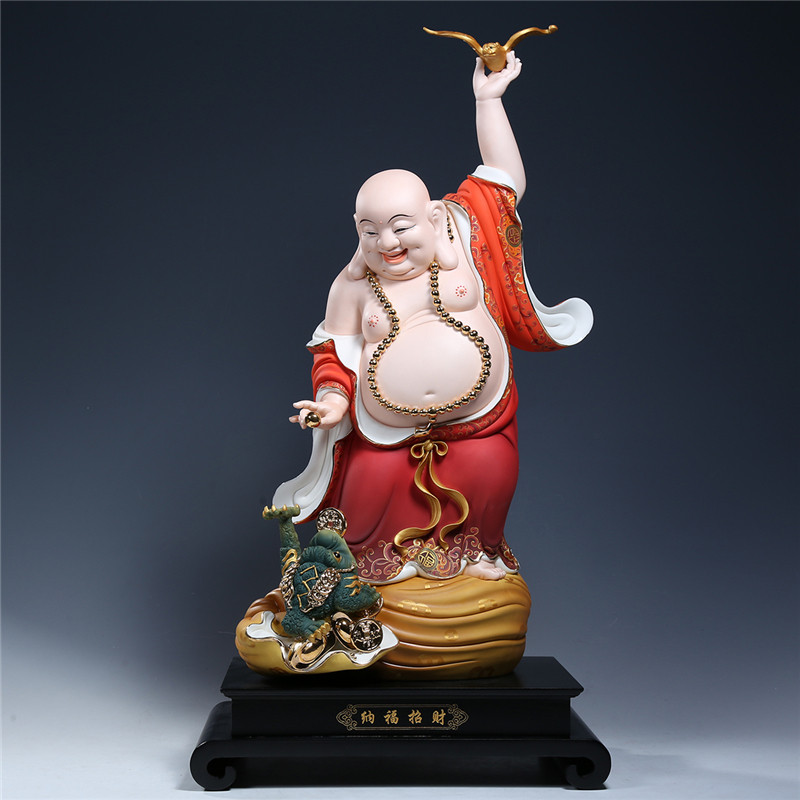 陶瓷24吋招财纳福弥勒佛像精工彩绘弥勒佛像大肚笑佛招财桌面摆件