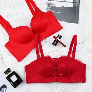 【断码特价】本命年结婚大红色无钢圏 聚拢文胸加厚小胸文胸套装