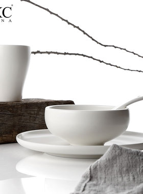 DXC酒店用品白色餐厅商用摆台餐具 加厚中餐主题火锅店陶瓷碗碟勺