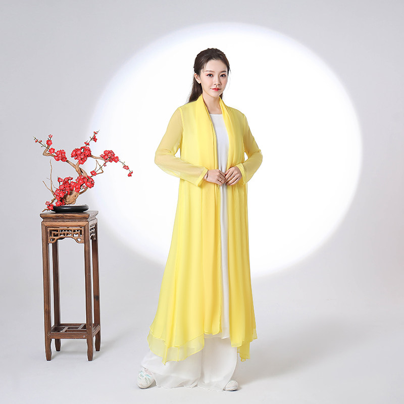 禅意女装中国风禅舞服装仙女飘逸连衣裙文艺复古丝质禅舞外披披肩