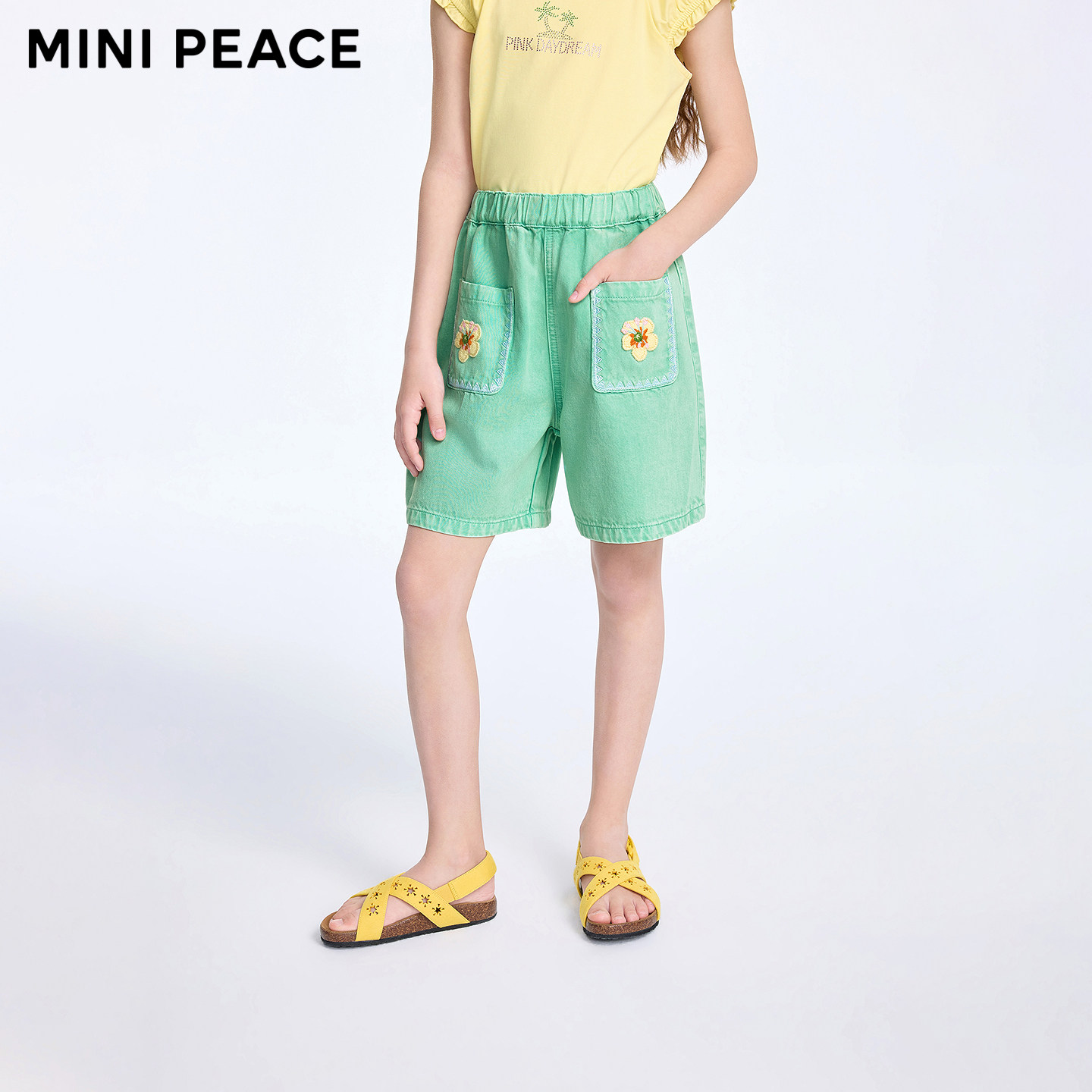 MINIPEACE太平鸟童装女童牛仔短裤夏季新款度假儿童花朵裤子女宝