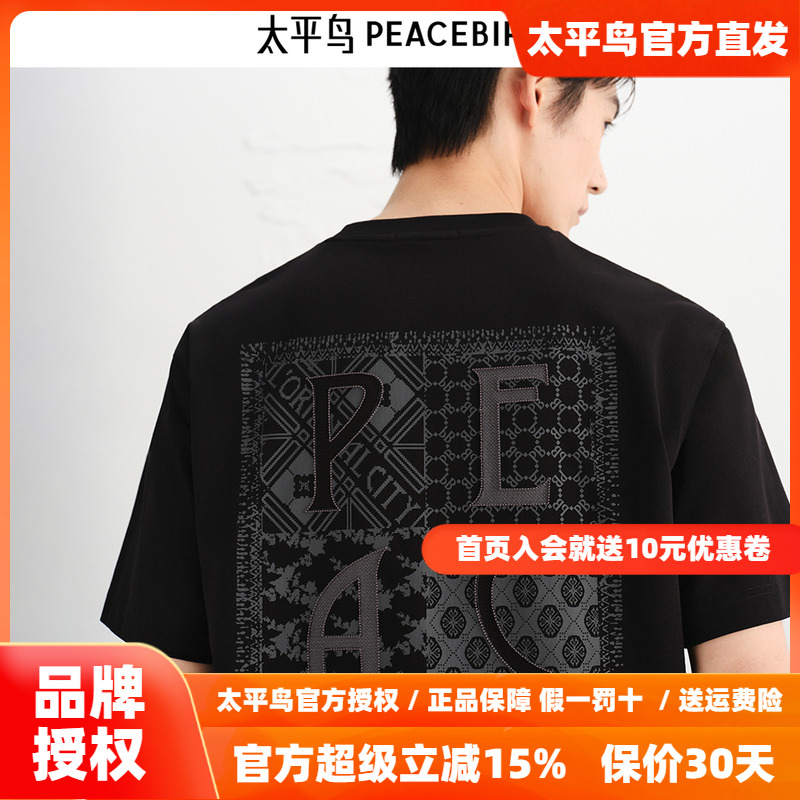 【商场同款】太平鸟男装T恤25秋季新款重磅印绣短袖潮 B1CNF3120