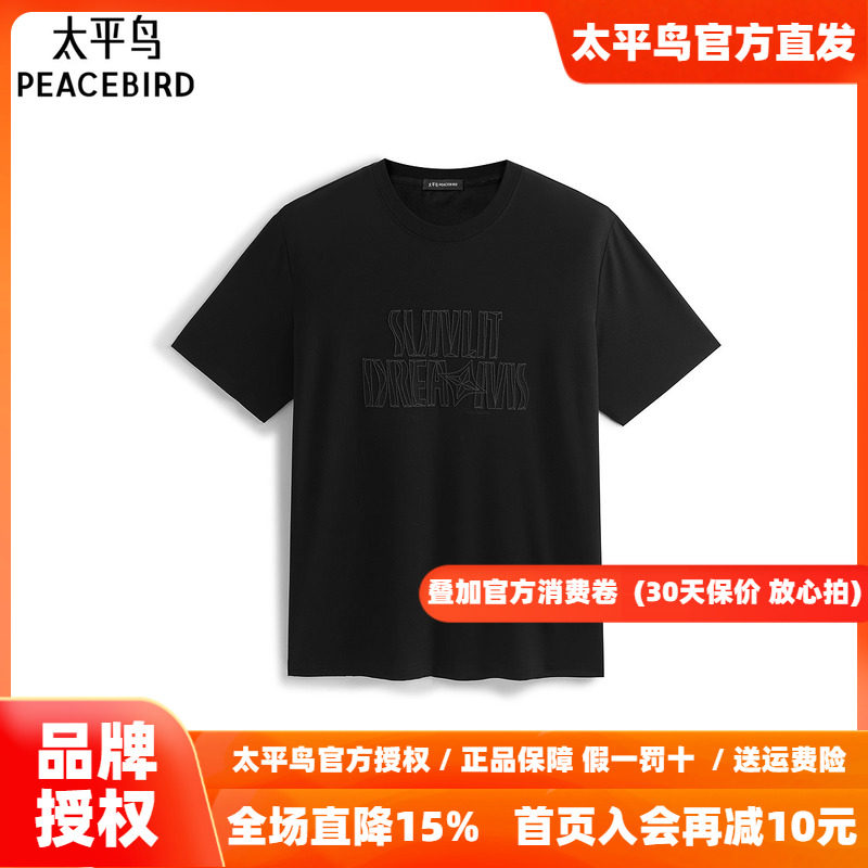 【商场同款】太平鸟男装T恤26夏季新款重磅刺绣短袖潮 B1CNF2422