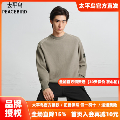 【商场同款】太平鸟男装 休闲毛衫男士时尚纯色圆领毛衣B2EBF4508