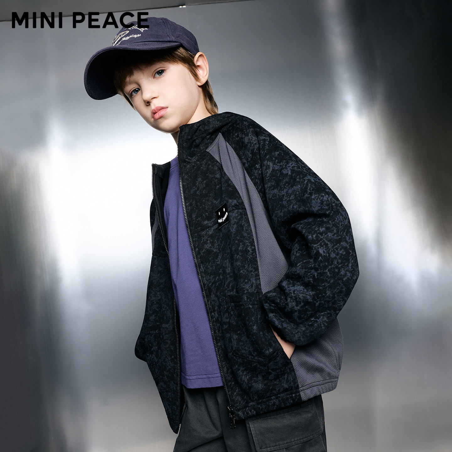 MINIPEACE太平鸟童装男童外套蜡染拼接儿童秋装2026夹克上衣潮酷