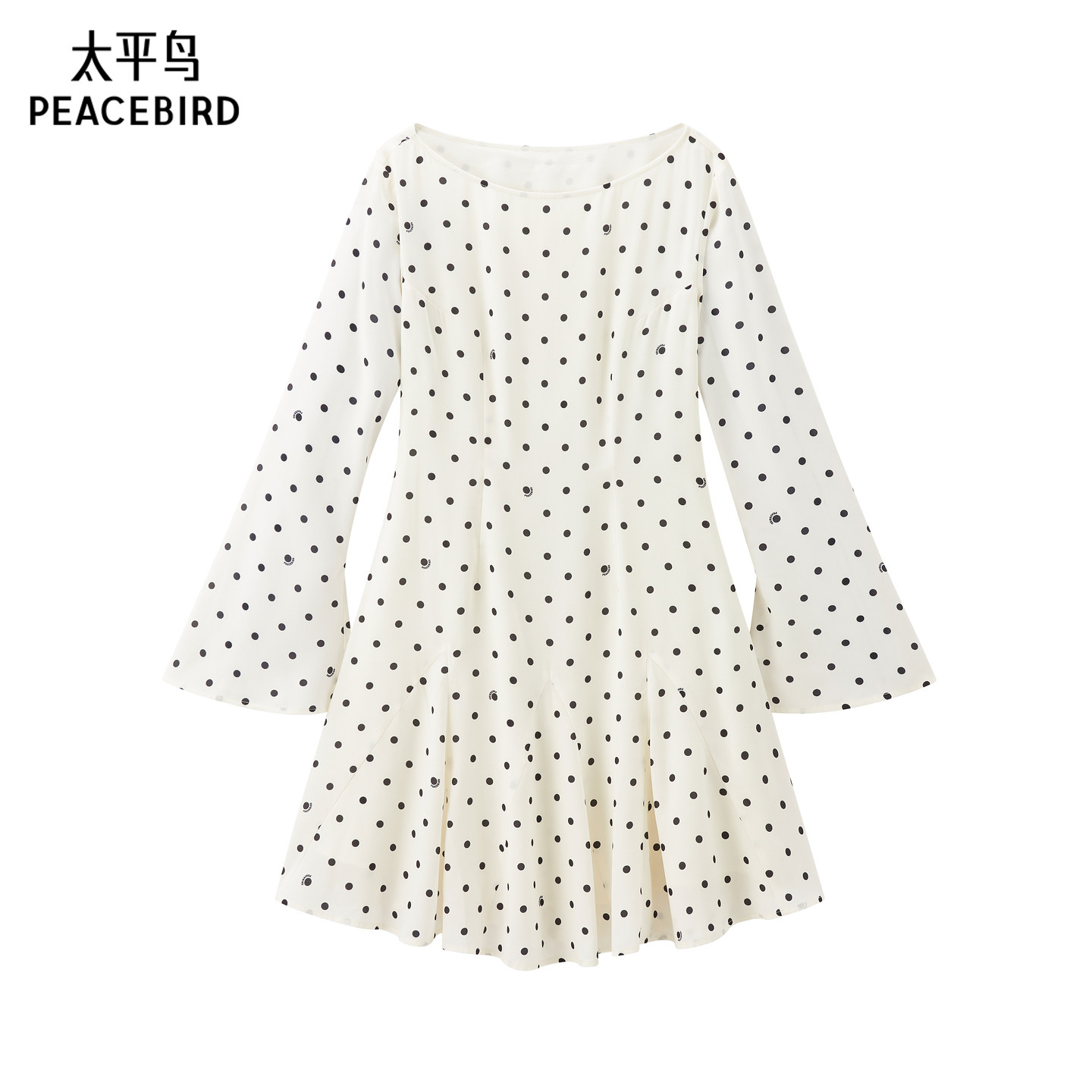 【波点缪斯】太平鸟喇叭袖连衣裙女夏白色裙子法式长袖收腰鱼尾裙