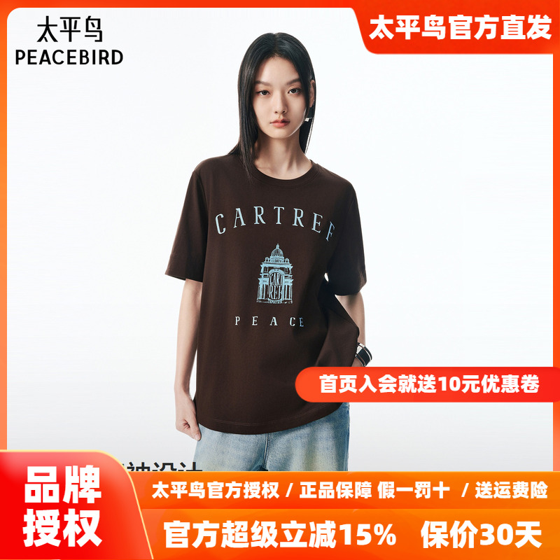 【商场同款】太平鸟25秋季新款女士宽袖刺绣图案短袖T恤A3CNF3231
