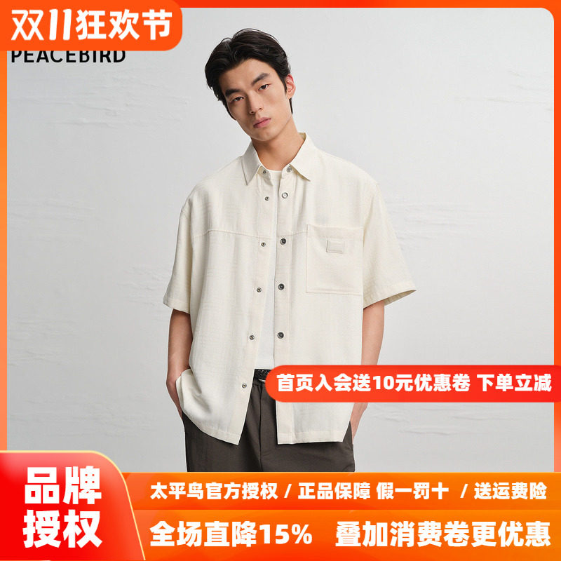 【商场同款】太平鸟男装衬衫26秋季纯色缝标纯色衬衣 B1CJG2533