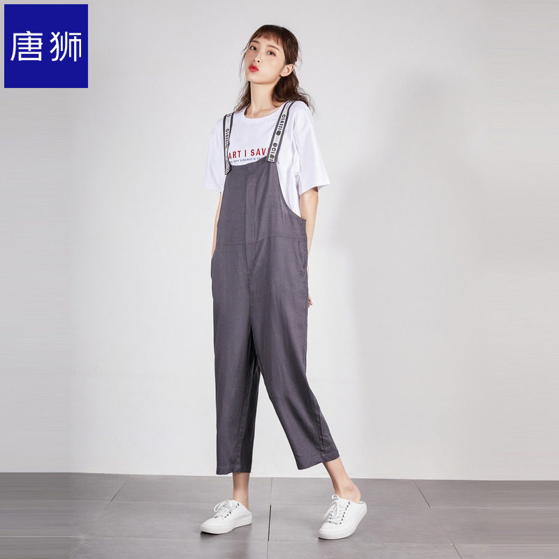 唐狮官方旗舰店女夏装休闲裤女背带裤肩带字母织带背带裤ins潮牌