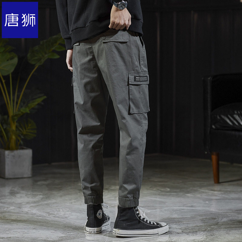 唐狮官方旗舰店男春新款休闲裤宽松青年大口袋束脚工装男韩版潮流