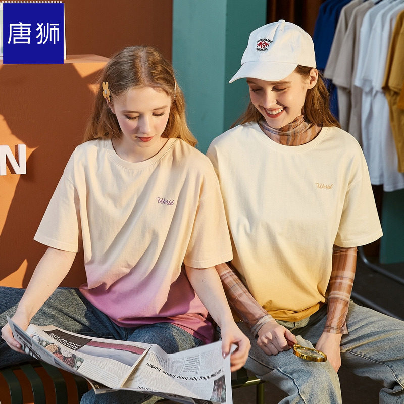 唐狮官方旗舰店2020夏新款T恤女渐变短袖T恤潮流百搭ins网红休闲