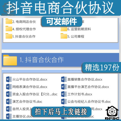 网店合作协议合同tx范本模板直播主播签约抖音合伙淘宝运营入股权