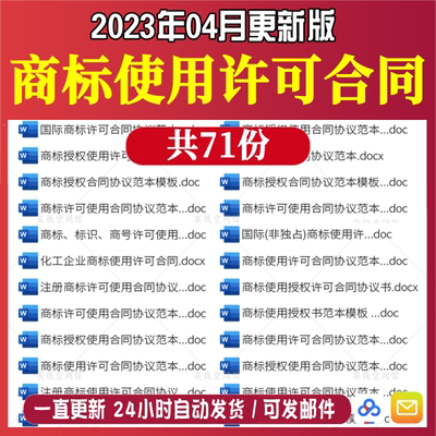 国际品牌商标使用授权许可协议书范本加盟商标商号标识合同书模板