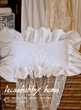 新款法式复古Vintage中古绣花白色亚麻威尼斯蕾丝靠垫靠枕抱枕1