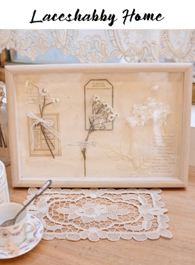 LACESHABBY新款复古白色永生花蕾丝画片实木装饰画壁画相框画框