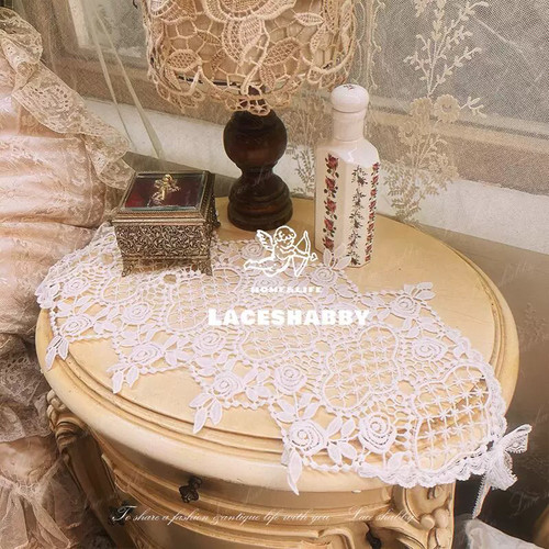 法式复古轻奢蕾丝桌布桌旗盖巾玫瑰花菱形格洛可可防尘背景餐垫