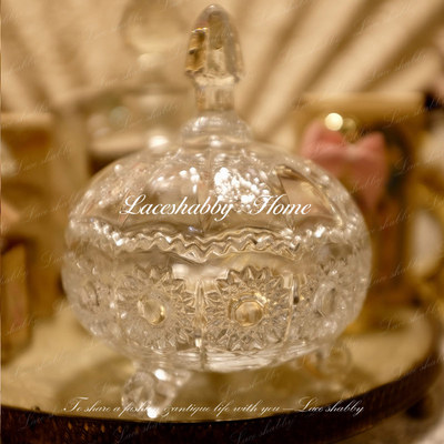 新款LACESHABBY法式复古轻奢爱尔兰水晶浮雕玻璃收纳罐首饰盒