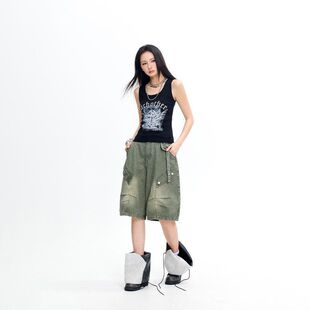 拓谷宽松牛仔短裤女夏季新款遮肉显瘦阔腿直筒中裤潮牌七分裤子