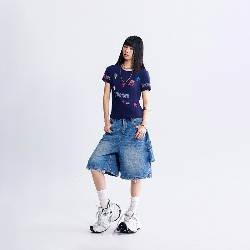 拓谷潮酷正肩短袖t恤女修身显瘦衣服女款夏季字母印花短款上衣ins图片