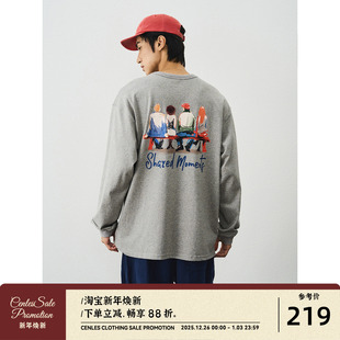 友谊永恒图案长袖 共赏时光 T恤男宽松印花复古TEE AW25 CENLES