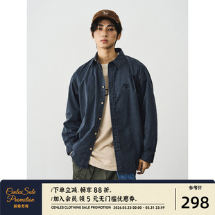 男宽松做旧感基础休闲衬衣美式 CENLES 衬衫 石磨水洗长袖 复古 AW25