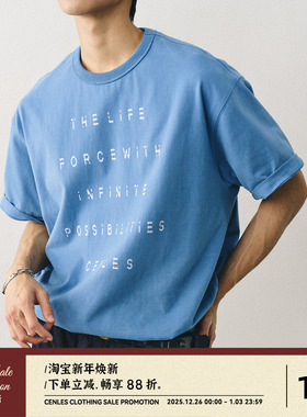 CENLES SS25 美式复古破碎标语短袖T恤男宽松夏季印花休闲纯棉TEE