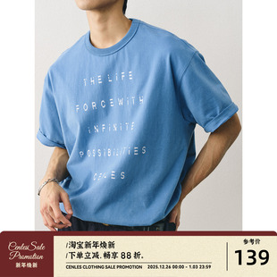 T恤男宽松夏季 CENLES 复古破碎标语短袖 美式 印花休闲纯棉TEE SS25