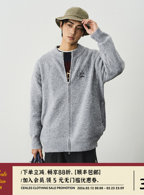 CENLES AW25 针织羊毛高领开衫毛衣刺绣logo双拉链休闲夹克外套男