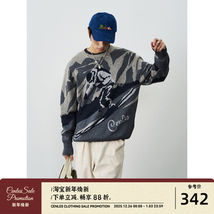 AW25 提花圆领针织毛衣情侣款 秋冬新款 野雪穿行 羊毛混纺 CENLES