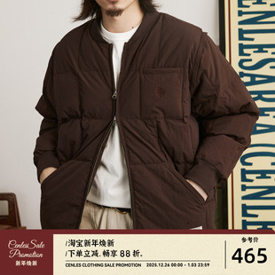 CENLES 复古面包棉服外套男休闲百搭马甲保暖两用棉衣可拆袖