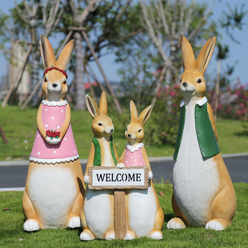 树脂卡通风兔子摆件花园欢迎牌