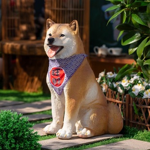 仿真柴犬落地摆件花园庭院家居装 饰动物仿真八哥金毛狗狗模型摆件