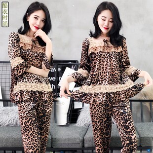 豹纹睡衣女春秋韩版甜美公主风2022新款长袖睡衣金丝绒两件套豹点