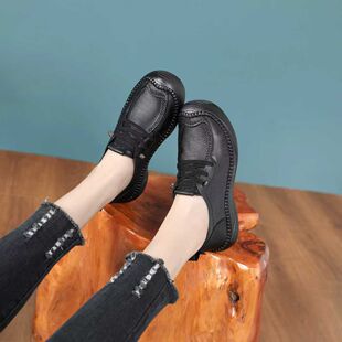 2025新款厚底单鞋女软底真皮乐妈妈鞋女艾防滑平底舒适中老年女鞋
