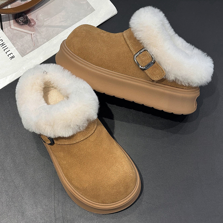 厚底真皮勃肯鞋大头雪地靴棉鞋女