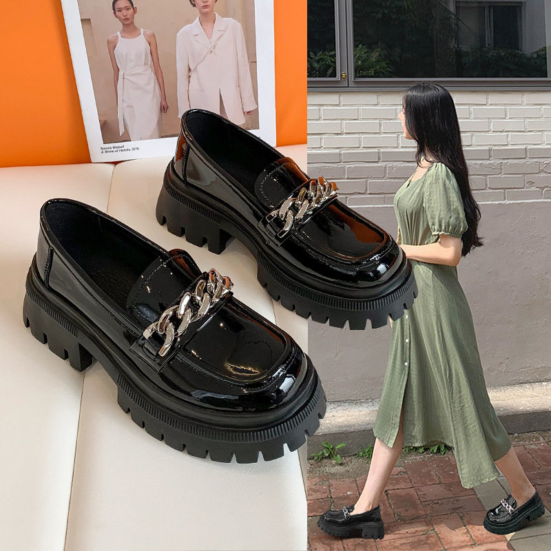 厚底乐福鞋女2022秋季新款粗跟单鞋女真皮马衔扣英伦风小皮鞋女鞋