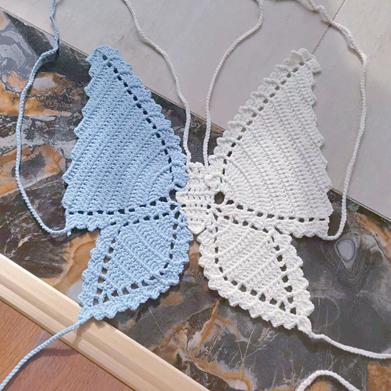 2022春夏新款蝴蝶吊带背心修身小衫毛线diy编织材料零基础教学